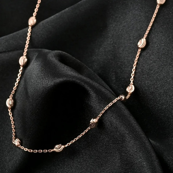Oval Moon Station Chain Necklace 14kt Rose Gold Over Sterling Silver.